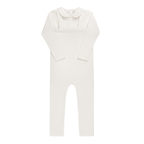 Ely's & Co Embroidered Collar Collection Two Piece Overall Set - Ivory Girls