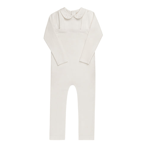 Ely's & Co Embroidered Collar Collection Two Piece Overall Set - Ivory Boys