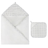 Ely's & Co Hooded Towel with Pocket Wash Cloth - Floral Plaid Collection - Blue