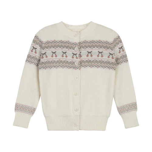 Looms Fair Isle Collection Cardigan - Ivory/Mauve