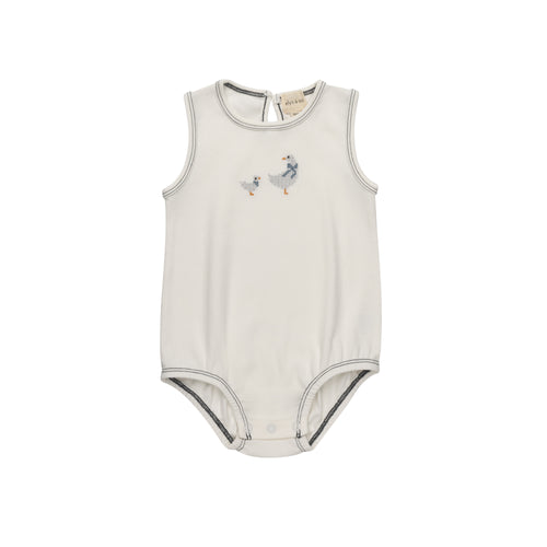 Ely's & Co Cotton Cross Stitch Duckling Collection Romper - Ivory/Blue