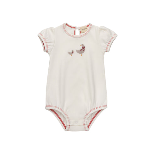 Ely's & Co Cotton Cross Stitch Duckling Collection Romper - Ivory/Pink