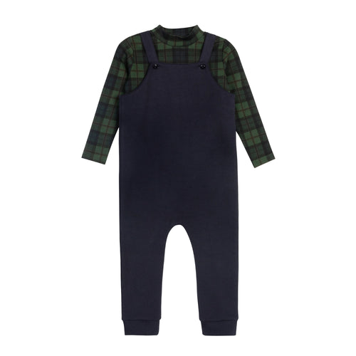 Ely's & Co French Terry Scottish Collection Bodysuit And Overalls - Navy