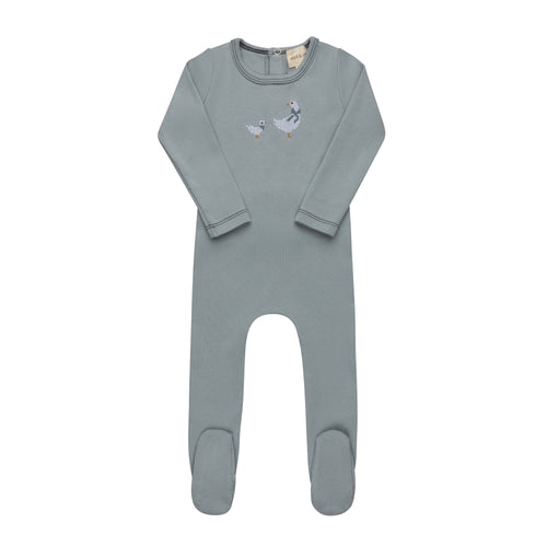 Ely's & Co Cotton Cross Stitch Duckling Collection Footie - Blue