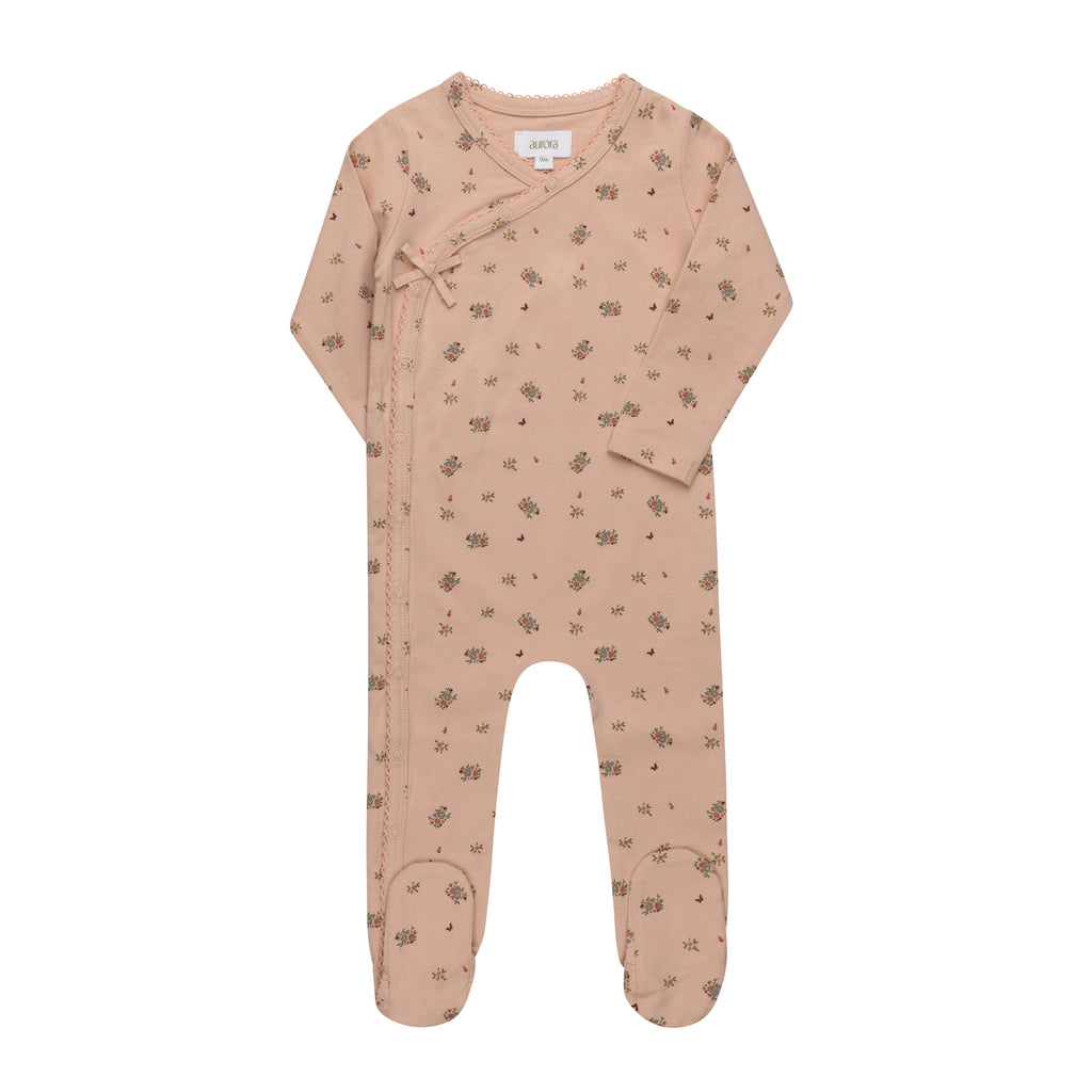 Aurora Jersey Cotton Floral Print Collection Footie - Pink