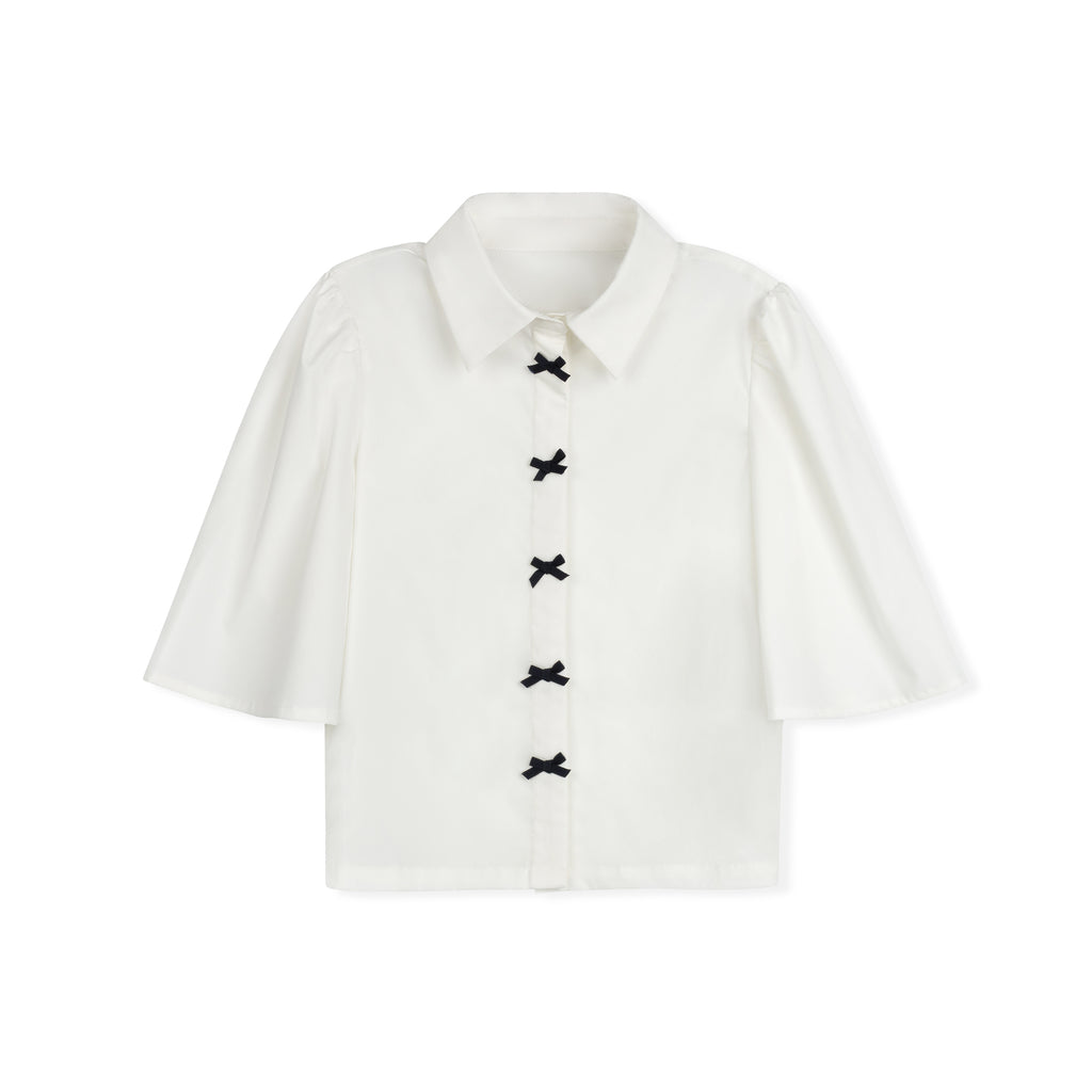 Velvette Label Navy Bow Button Blouse