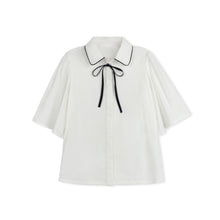 Load image into Gallery viewer, Velvette Label Navy Bow Tie Blouse