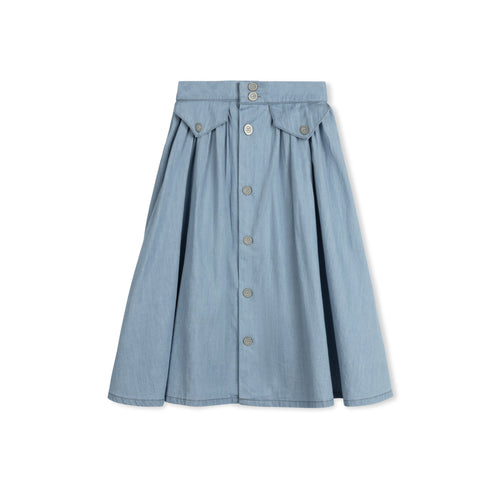 Velvette Label Light Denim Button Skirt