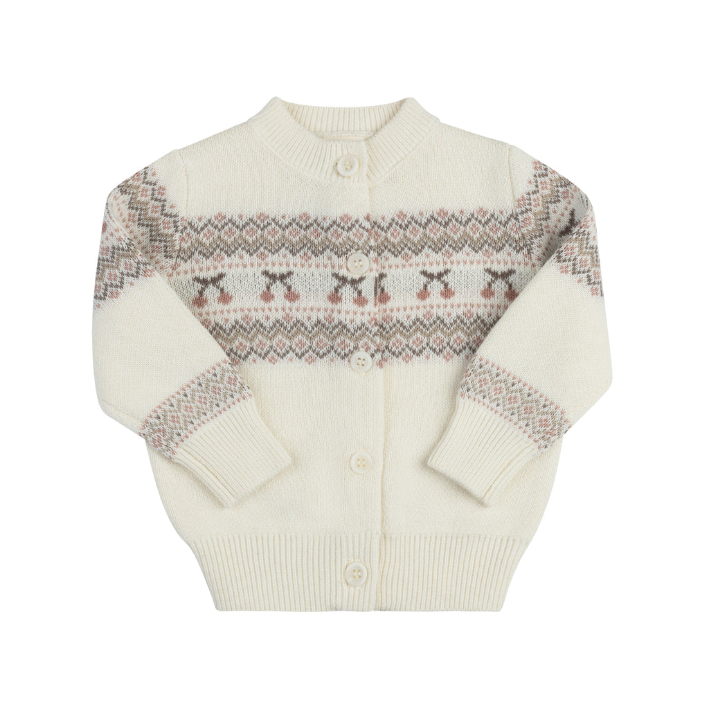 Looms Fair Isle Collection Baby Cardigan- Ivory/Mauve