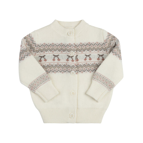 Looms Fair Isle Collection Baby Cardigan- Ivory/Mauve