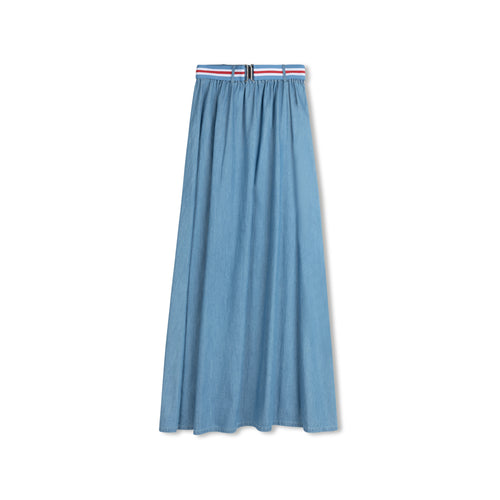 Velvette Label Denim Elastic Belt Maxi Skirt