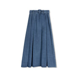 Velvette Label Denim Belted Maxi Skirt