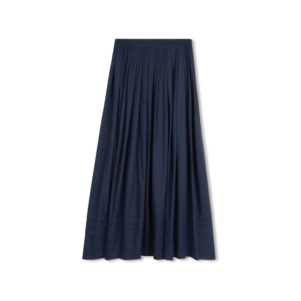 Velvette Label Navy Pleated Midi Skirt