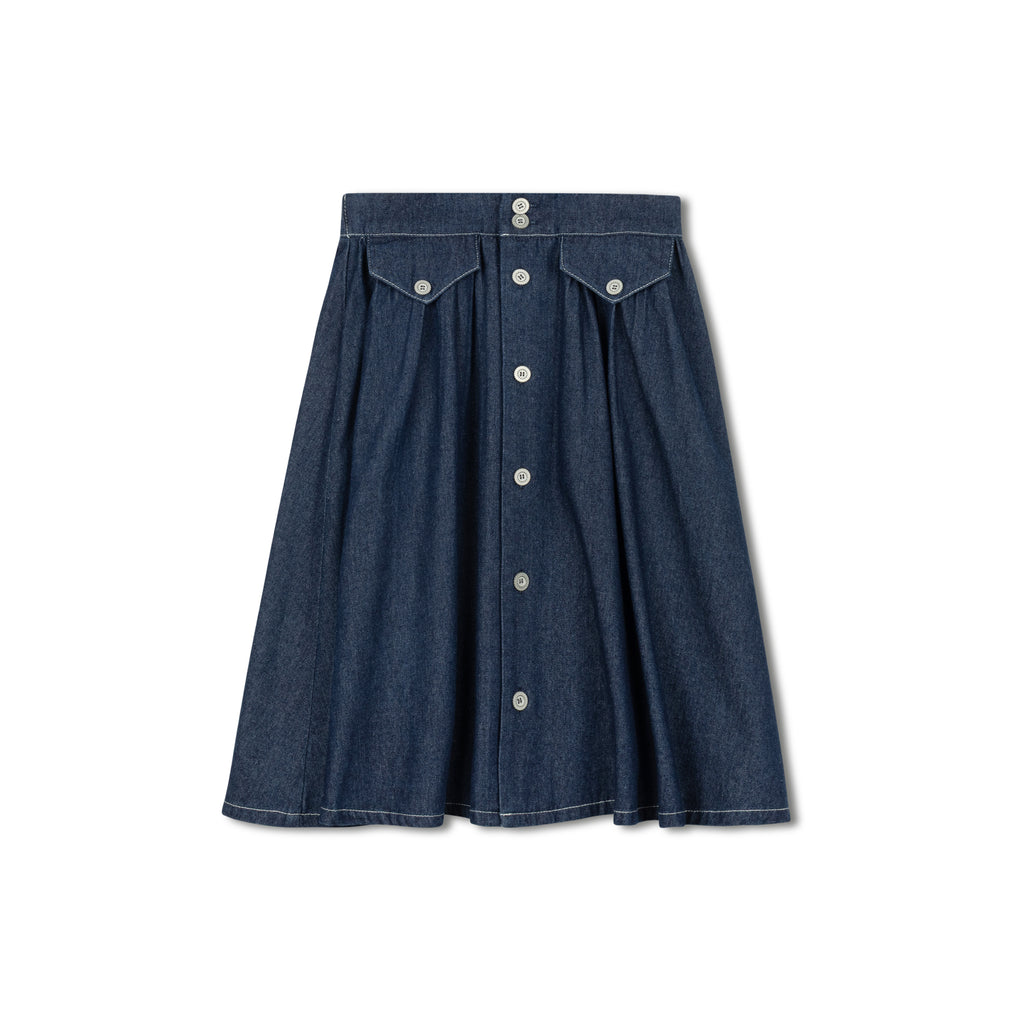Velvette Label Dark Denim Button Skirt