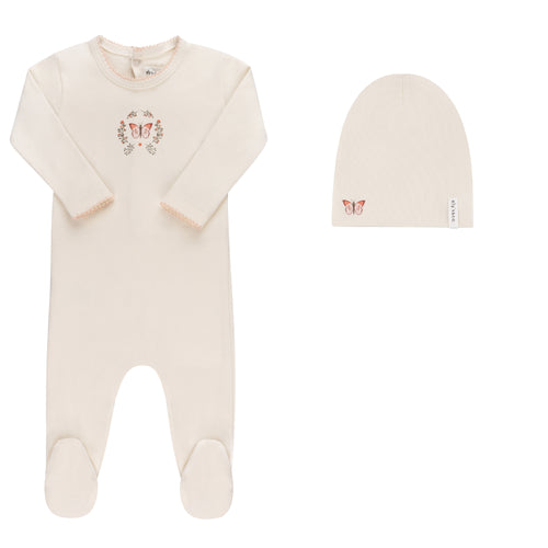 Ely's & Co Garden Floral Center Collection Footie & Beanie - Ivory Girl