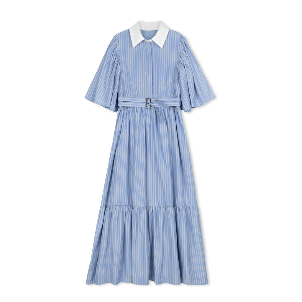 Velvette Label Striped Belted Midi