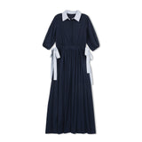 Velvette Label Navy Side Tie Midi