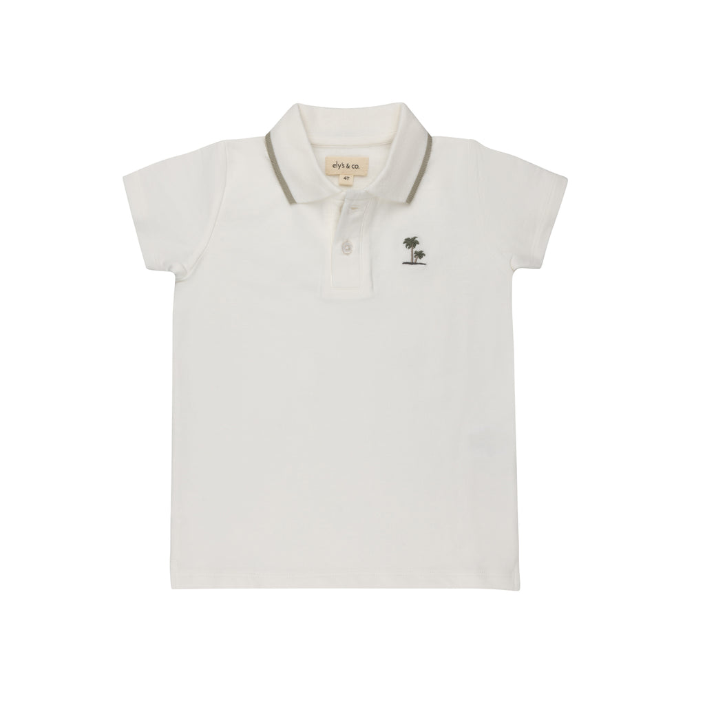 Ely's & Co Ribbed Palm Embroidered Collection Polo - Ivory
