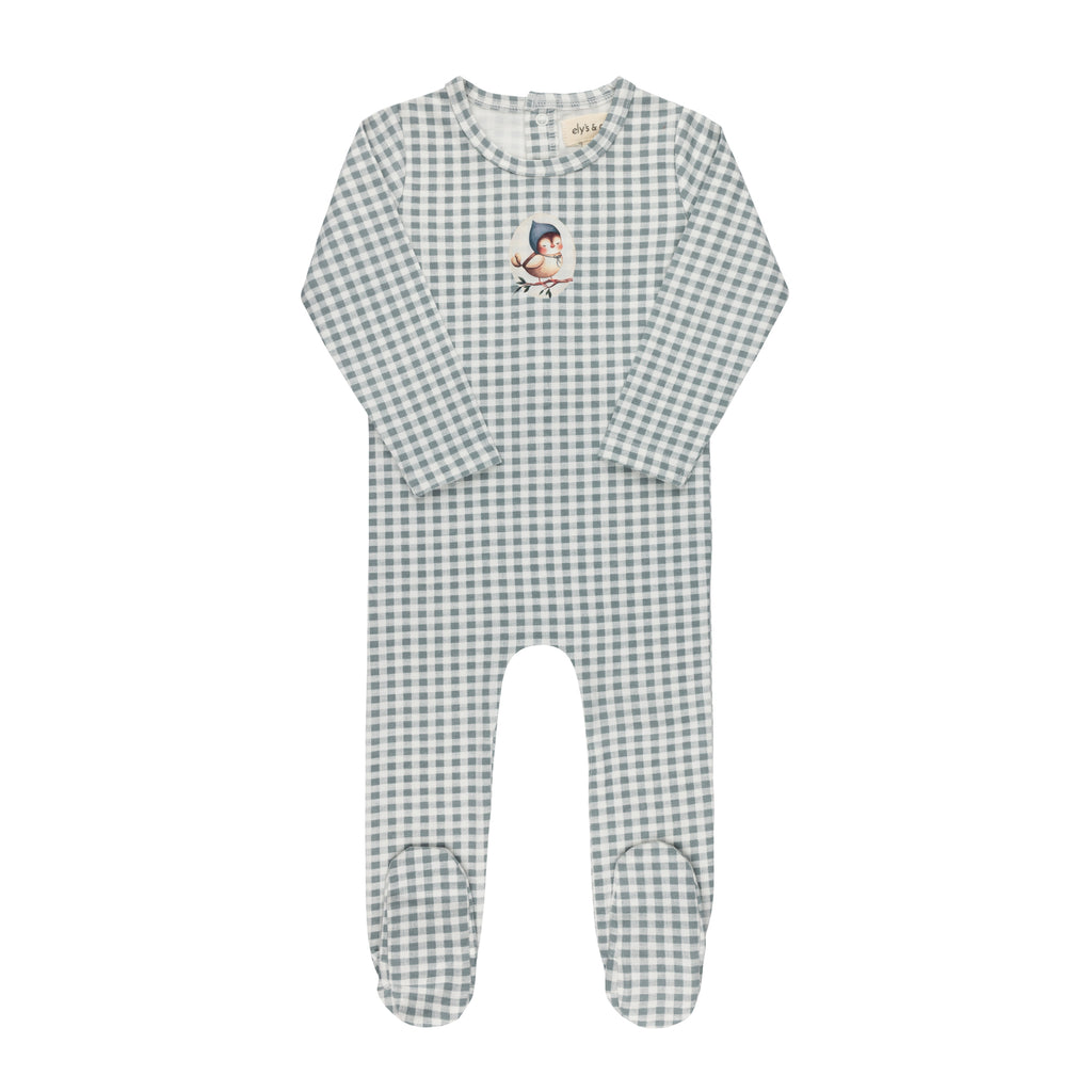 Ely's & Co Jersey Cotton Owl Gingham Collection Footie - Blue