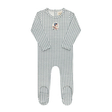 Load image into Gallery viewer, Ely's &amp; Co Jersey Cotton Owl Gingham Collection Footie - Blue