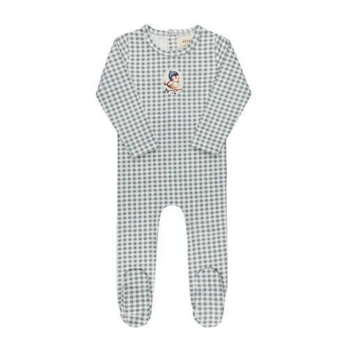 Ely's & Co Jersey Cotton Owl Gingham Collection Footie - Blue