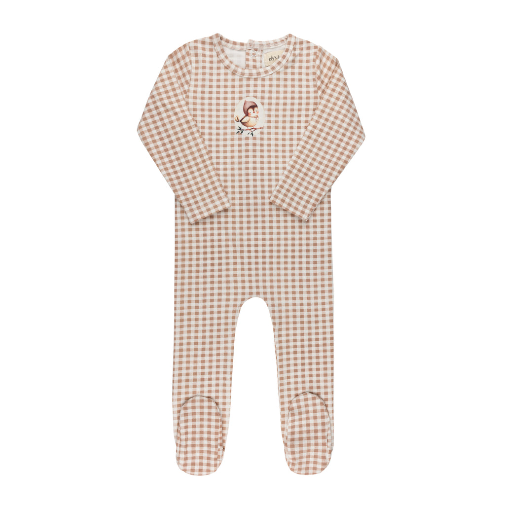 Ely's & Co Jersey Cotton Owl Gingham Collection Footie - Mauve