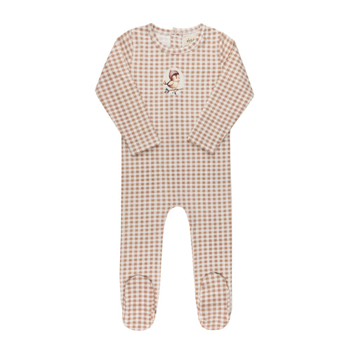 Ely's & Co Jersey Cotton Owl Gingham Collection Footie - Mauve