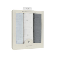 Load image into Gallery viewer, Ely's &amp; Co 3 Pack Muslin Swaddles - Gingham Bear Collection - Blue