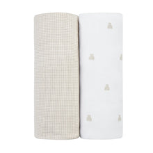 Load image into Gallery viewer, Ely's &amp; Co 2 Pack Jersey Crib Sheet - Gingham Bear Collection - Tan