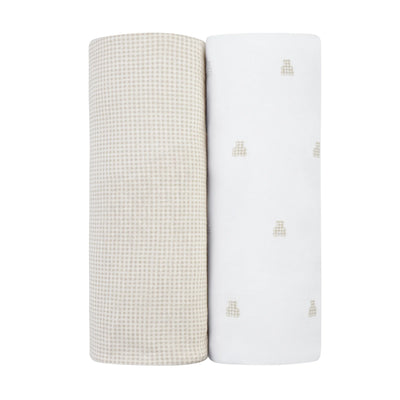 Ely's & Co 2 Pack Jersey Crib Sheet - Gingham Bear Collection - Tan