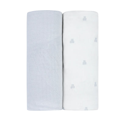 Ely's & Co 2 Pack Jersey Crib Sheets - Gingham Bear Collection - Blue