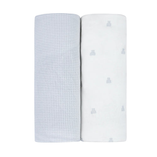 Ely's & Co 2 Pack Jersey Crib Sheets - Gingham Bear Collection - Blue