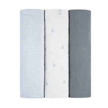 Load image into Gallery viewer, Ely's &amp; Co 3 Pack Muslin Swaddles - Gingham Bear Collection - Blue
