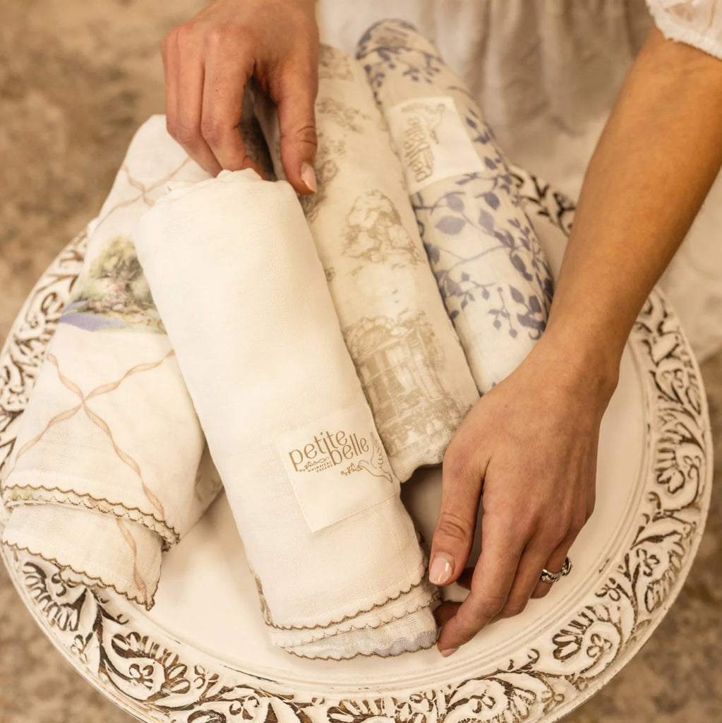 Petite Belle White Swaddle & Burp Cloth Set