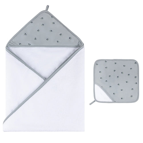 Printed Hooded Towel And Washcloth Set - Blue Cherry