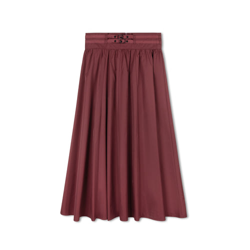 Byke Midi Taffeta Buckle Skirt - Wine