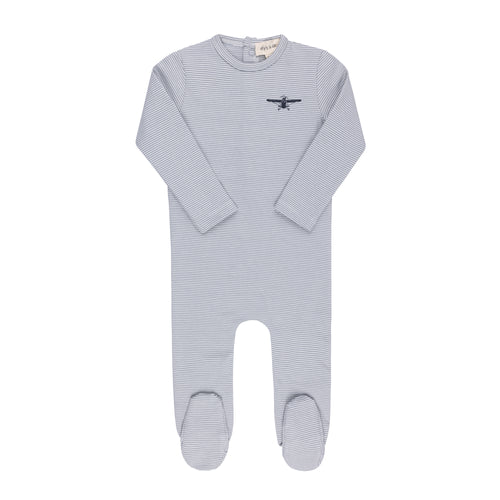 Ely's & Co Organic French Terry Propeller Footie - Blue Stripe