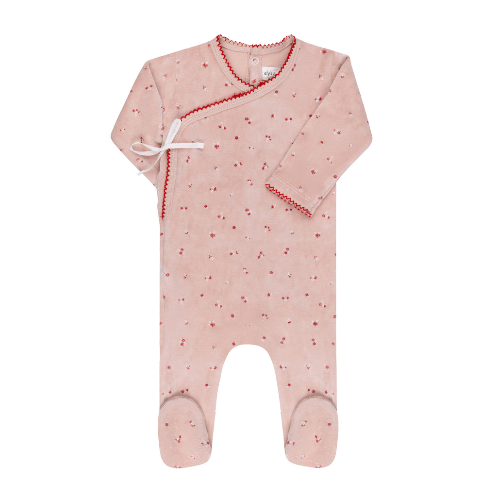 Ely's & Co Velour Cluster Flower Footie - Pink