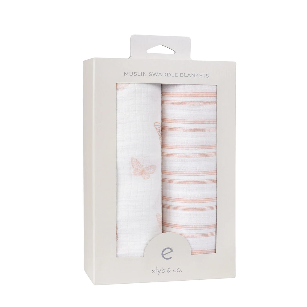 Ely's & Co 2 Pack Cotton Muslin Swaddle Blanket - Pink Butterfly