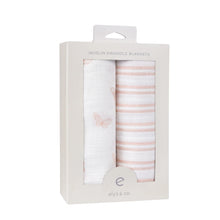 Load image into Gallery viewer, Ely&#39;s &amp; Co 2 Pack Cotton Muslin Swaddle Blanket - Pink Butterfly