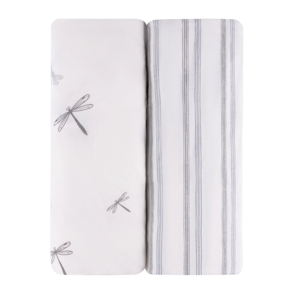 Ely's & Co Cotton Crib/Toddler Bed Sheets - Dragonfly & Stripe