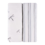 Ely's & Co Cotton Pack N Play / Portable Crib Sheet - Dragonfly & Stripe