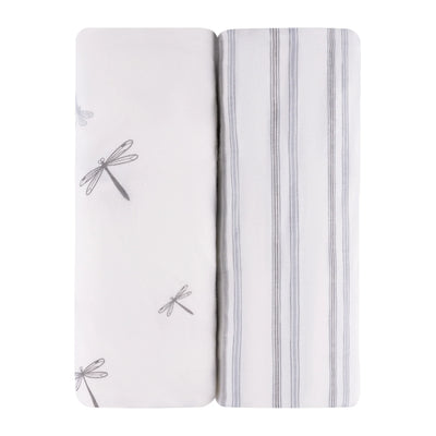 Ely's & Co Bassinet Sheets - Blue Dragonflies & Stripes