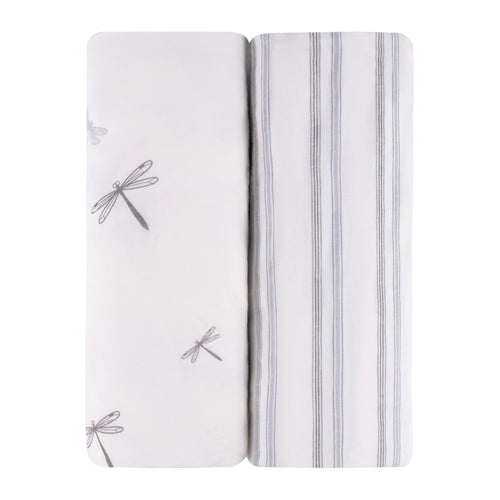 Ely's & Co Bassinet Sheets - Blue Dragonflies & Stripes