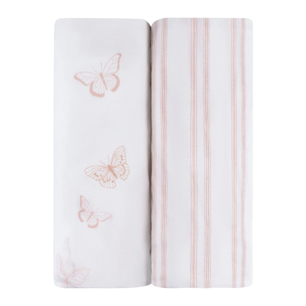 Ely's & Co. Bassinet Sheet Pink Butterflies & Stripes