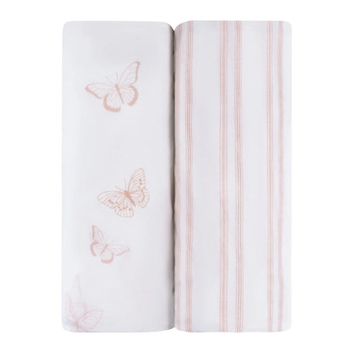 Ely's & Co. Bassinet Sheet Pink Butterflies & Stripes