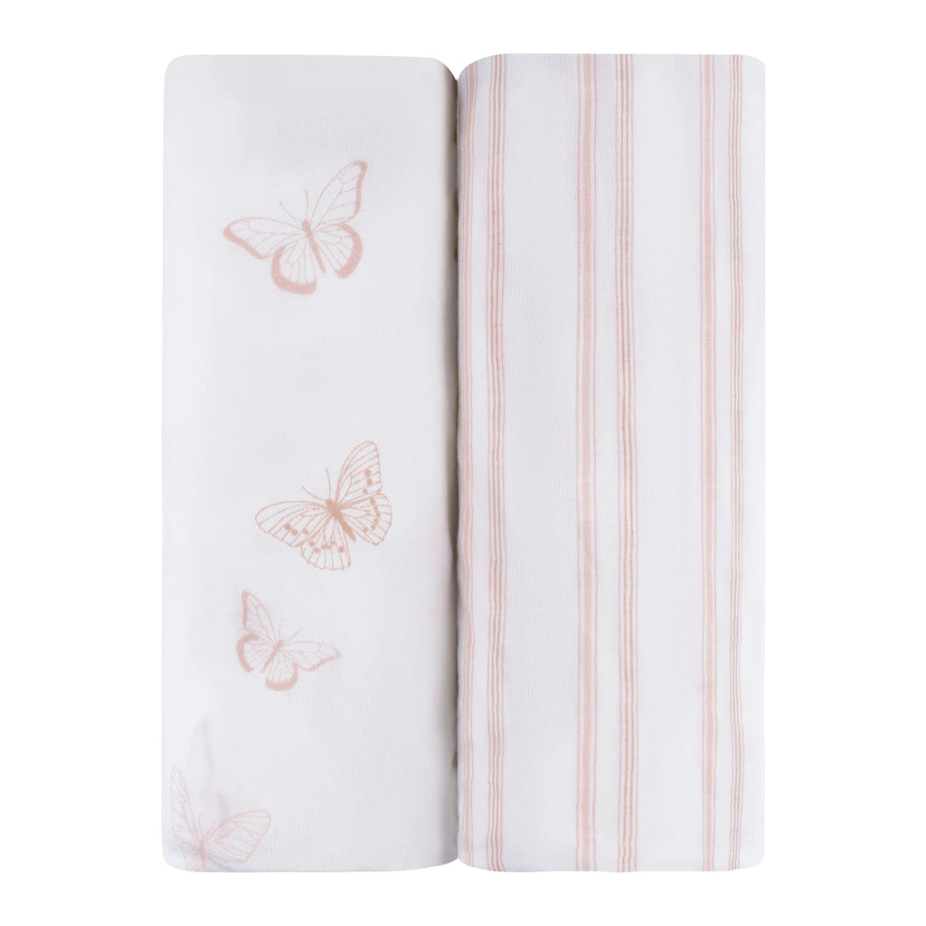 Ely's & Co Cotton Pack N Play / Portable Crib Sheet - Butterfly & Stripe