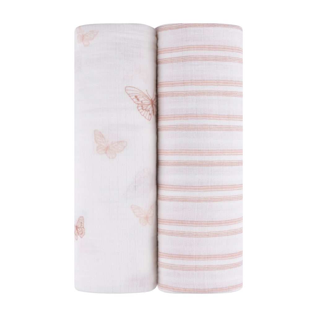 Ely's & Co 2 Pack Cotton Muslin Swaddle Blanket - Pink Butterfly