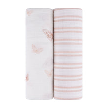 Load image into Gallery viewer, Ely&#39;s &amp; Co 2 Pack Cotton Muslin Swaddle Blanket - Pink Butterfly