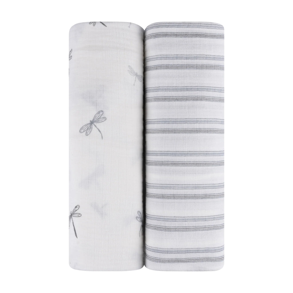 Ely's & Co 2 Pack Cotton Muslin Swaddle Blanket - Blue Dragonfly